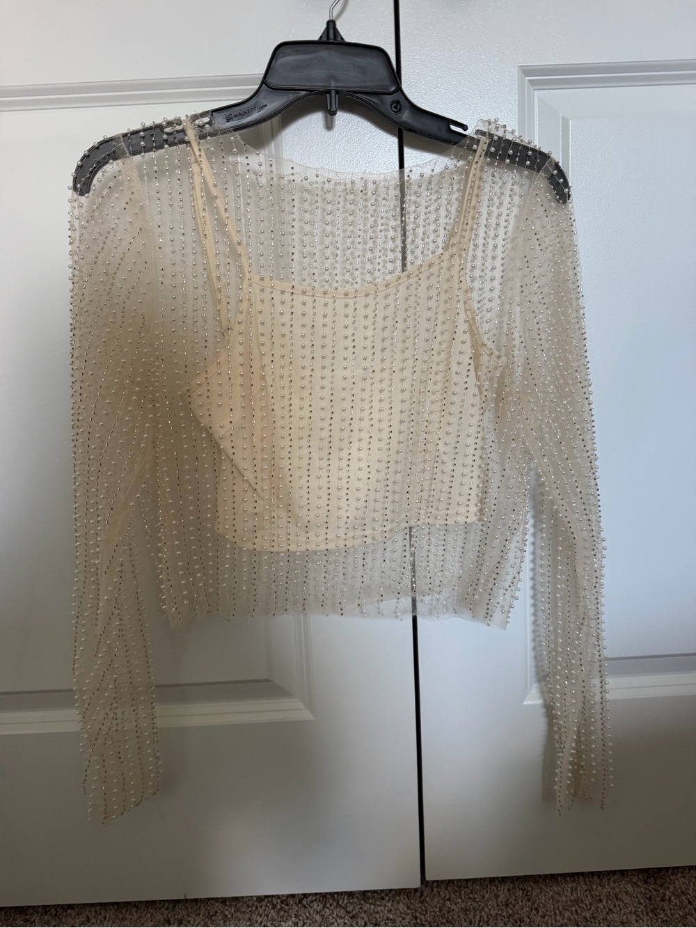 Altar'd State Cream Beaded Sheer Overlay Tank Set